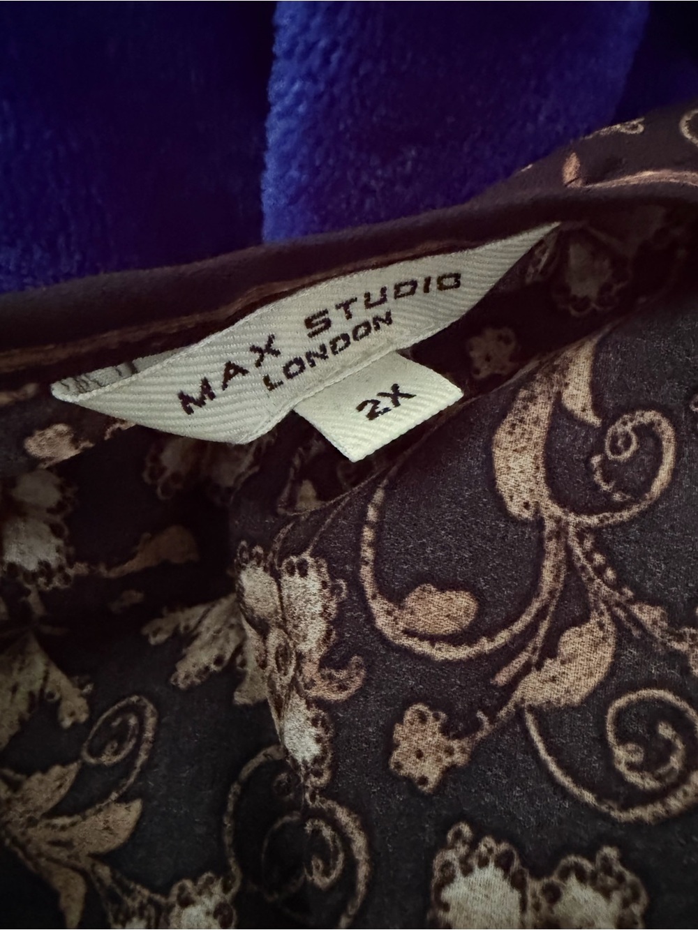 Max Studio Black Dress with Beige Floral Scroll Print - Picture 2 of 3